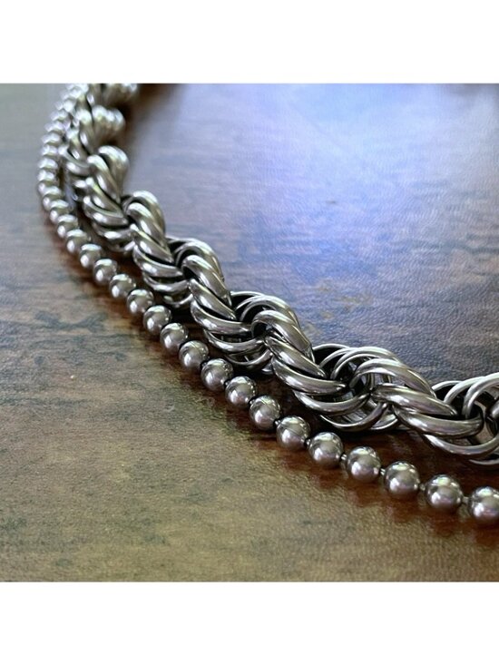 Monet 1940s Necklace - Etsy Vintage 40s Monet Necklace Silver Tone Machine Age Rope Bead Chain Double Strand